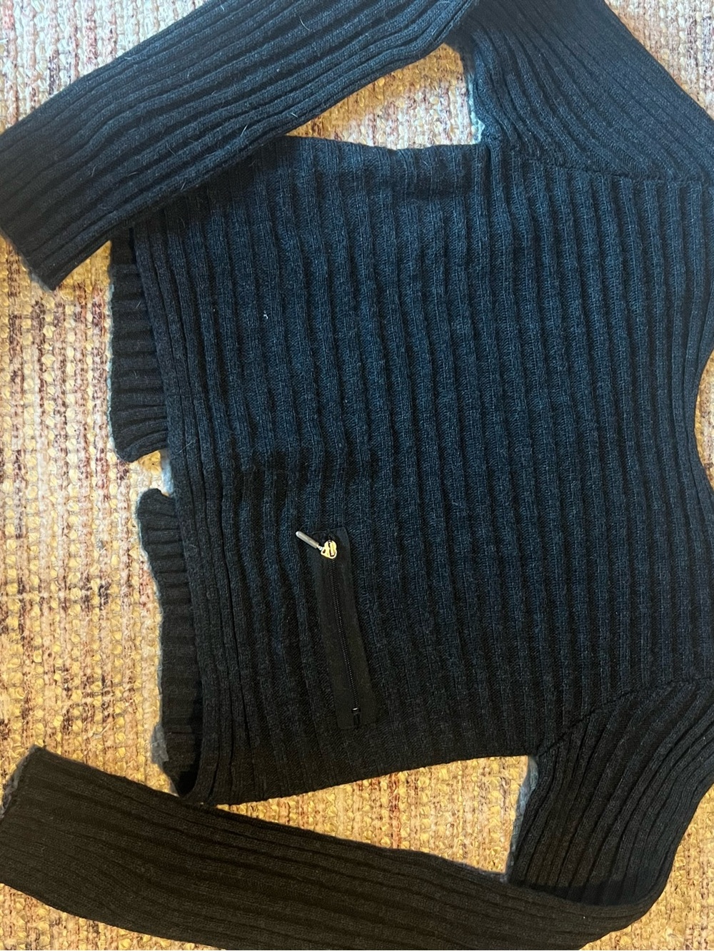Sarah Pacini Ribbed Merino Wool Open Back Italian Sweater Black One Size